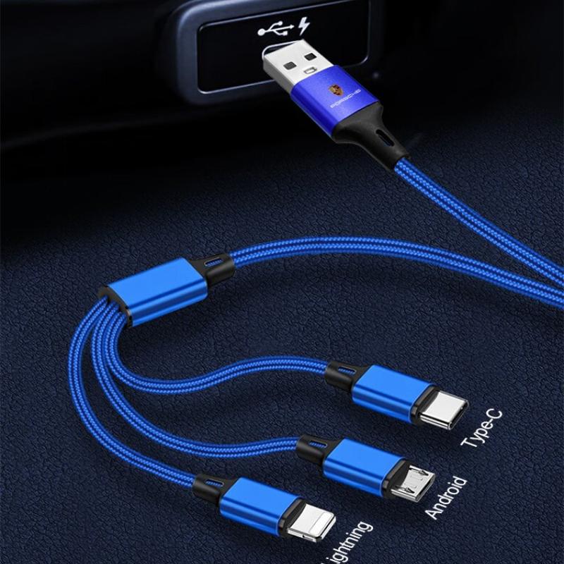 1Pcs Three-in-one Car Superstrong Fast Charging Data Cable For Porsche 911 Cayenne Panamera Macan Boxster Carrera-GT 928 944 918