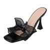 Fashion Fashion Pleated Lace Female Sandals Square Toe High Heeled Pumps Dress Party Shoes Women Summer Slides Shoes 2025 Plus Size34 40