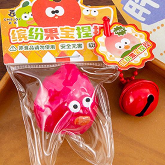 Cartoon Fruit Squeeze Toy with Bell Ball Chain Stress Relief Slow Rising Fruit Sensory Fidget Toy Keychain Pendant Party Favors