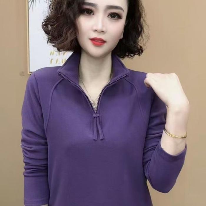 Mom Winter Bottoming Shirt Women's Spring and Autumn Slim-fitting Versatile European Long-sleeved T-shirt Threaded Inner Top
