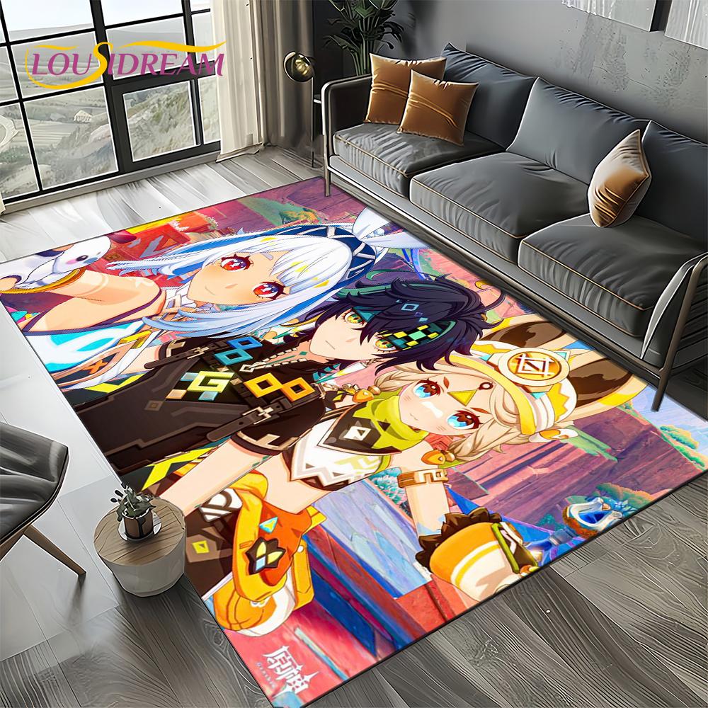 Nowy Dywanik Kreskówkowy Solo do Gier Genshin Impact do Salonu Sypialni Dekoracja Domowa Sofa, Mata Podłogowa Antypoślizgowa do Zabawy dla Dzieci