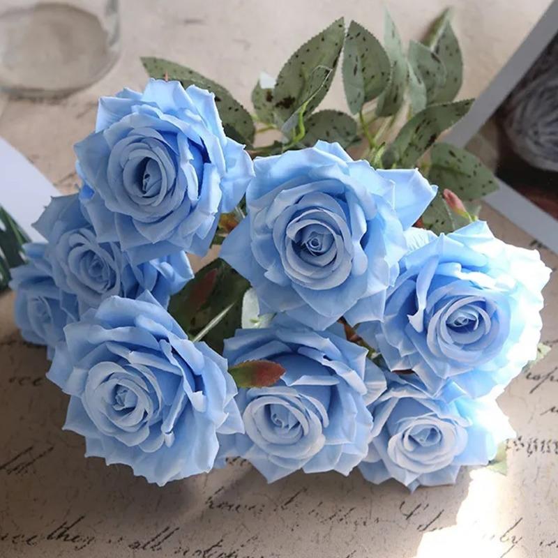 

1 комплект, 9 головок, искусственные розы, цветы, шелковый букет для дома, свадьбы, вечеринки, подоконника, балкона, украшения гостиной синий
