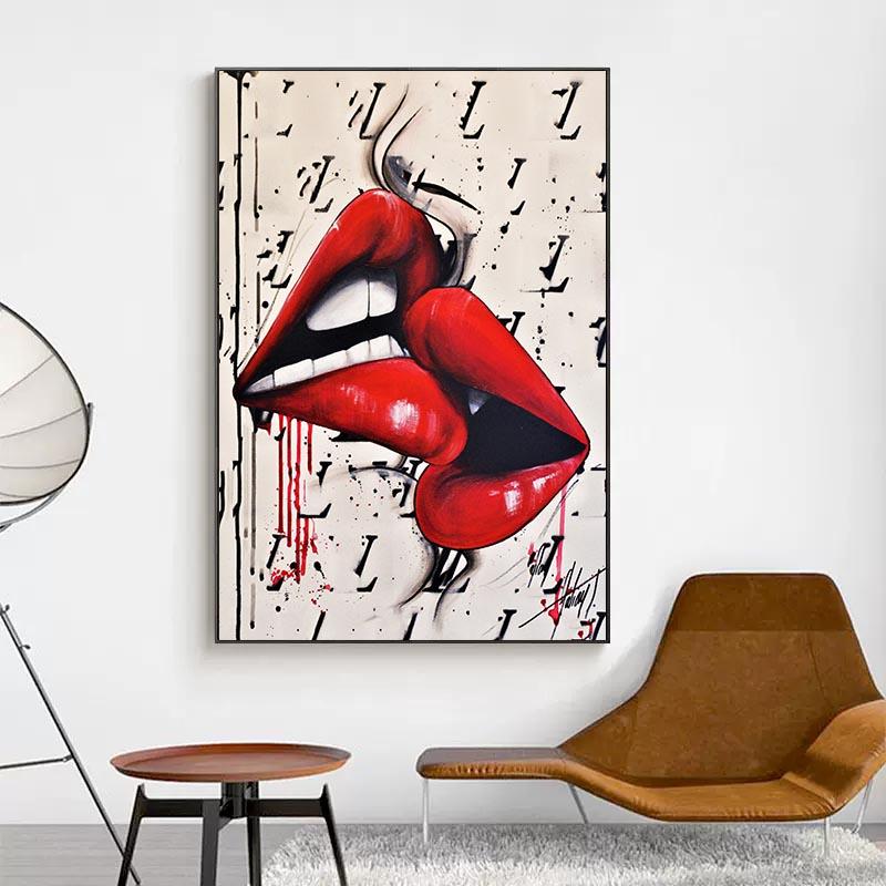 Red Lip Poster Canvas Printing Kiss Love Poster and Printing Modern Wall Art Hanging Picture Home Decoration