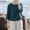 ZANZEA Women Casual Round Neck Loose Summer 3/4 Sleeve Blouse