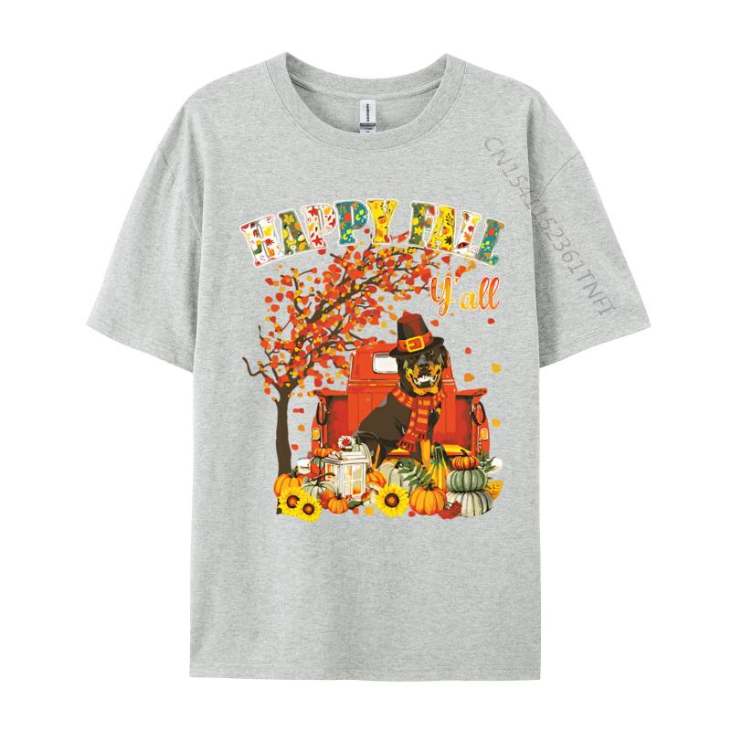 Rottweiler Dog Autumn Fall Pumpkin T Shirts Male Vintage Men Cotton Tee Shirts Cute Oversized T Shirt