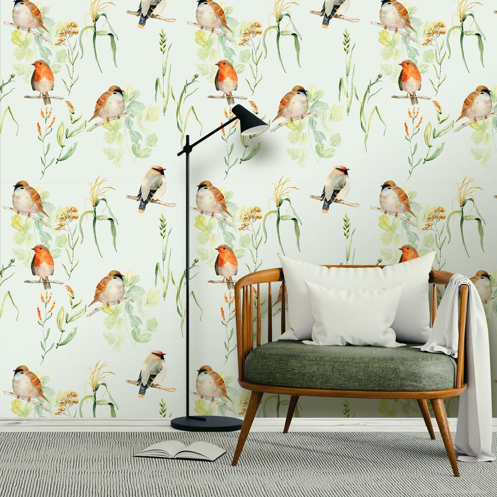 Self Adhesive Wallpapers Home Decor Bird on the Tree Pattern Bedroom Background Wallpaper Furniture Decorative Sticker