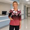 Women's Floral Print Scrub Top with V-Neck, Pockets, Side Slits and 3/4 Sleeves