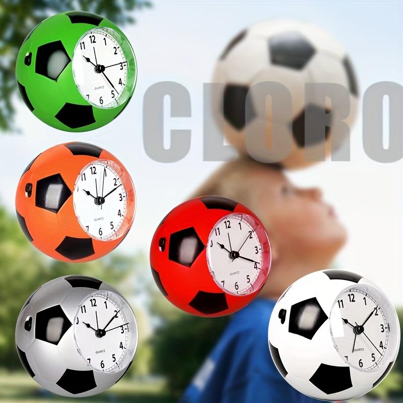 1pc Soccer-Themed Alarm Clock with Vibrant Soccer Ball Design - Sporty White ABS Plastic, Battery-Powered, Alarm & Music Ringtones