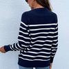 Women's Fashion  Winter Striped Long Sleeve Pullover Sweater