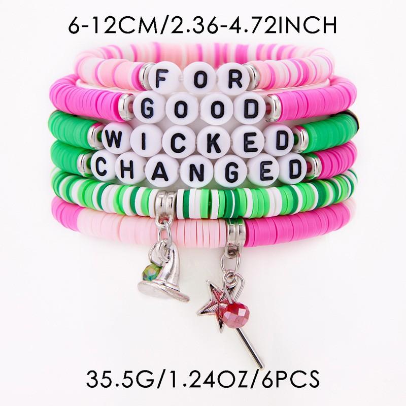 Hot-selling elastic letter bracelet set, pink and green contrasting magic wand pendant, stacked bracelet jewelry.