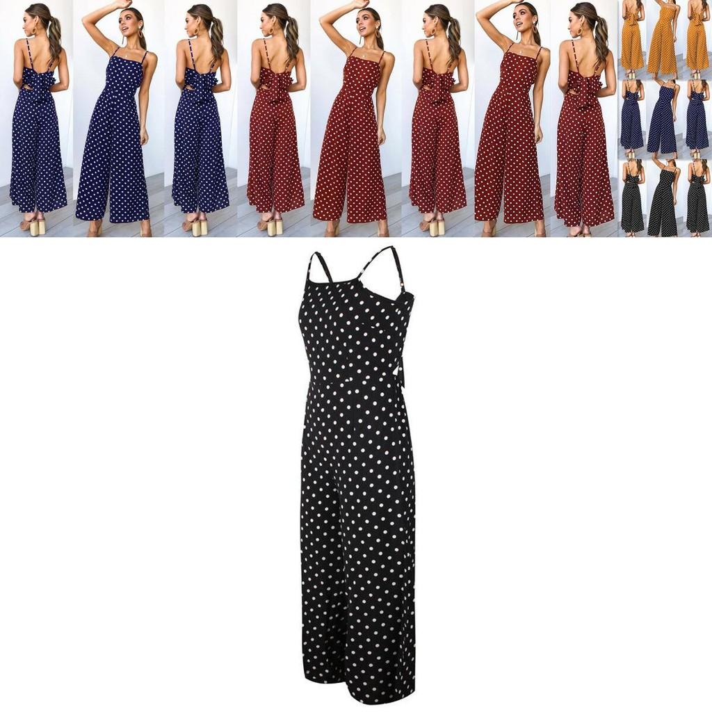 Elegant Womens Polka Dot Jumpsuit With Sleeveless And Wide Leg Pants Backless Design