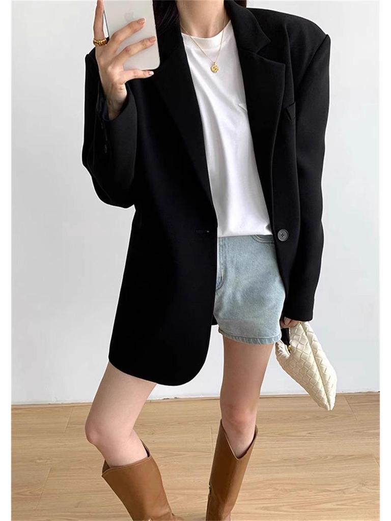 Women's Grey Suit Jacket - 2025 Spring Collection, Casual Petite Socialite Style