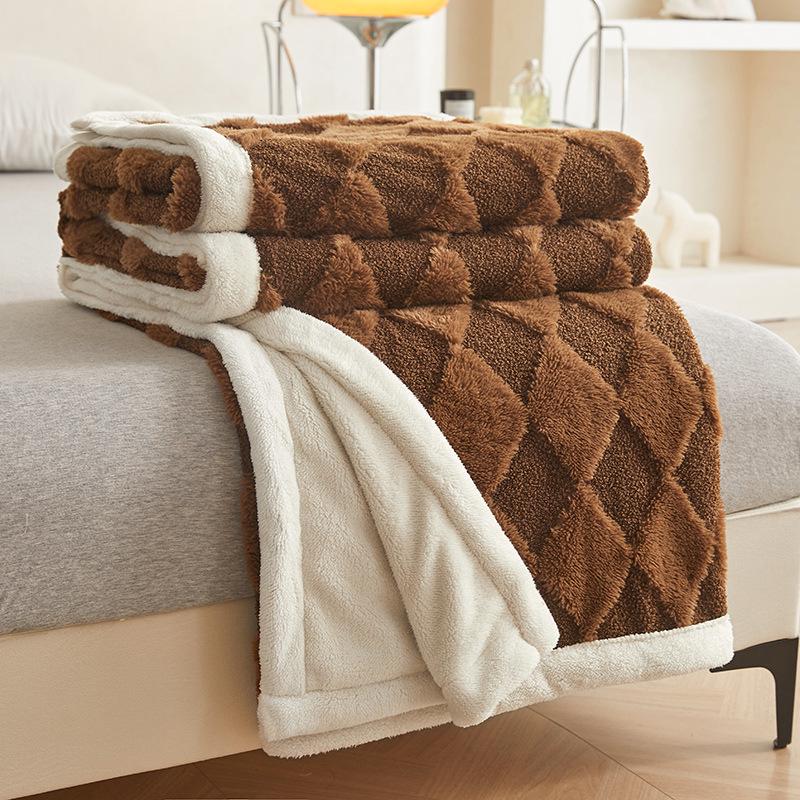 Teddy Velvet and Rabbit Fur Blend Jacquard Double-Layer Blanket