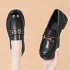 Women's Shallow Soft Leather Shoes New Spring Retro Metal Button Slip On Platform Shoes for Women Students Office Ladies Loafers
