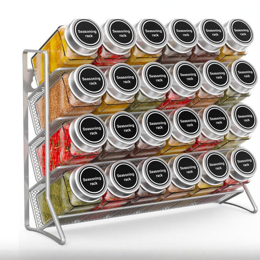 Under Cabinet Spice Rack,4 Tier Wall Mounted Seasoning Organizer, Drill Hole Kitchen Storage Shelf for Spice Jars,Bottles,Rack