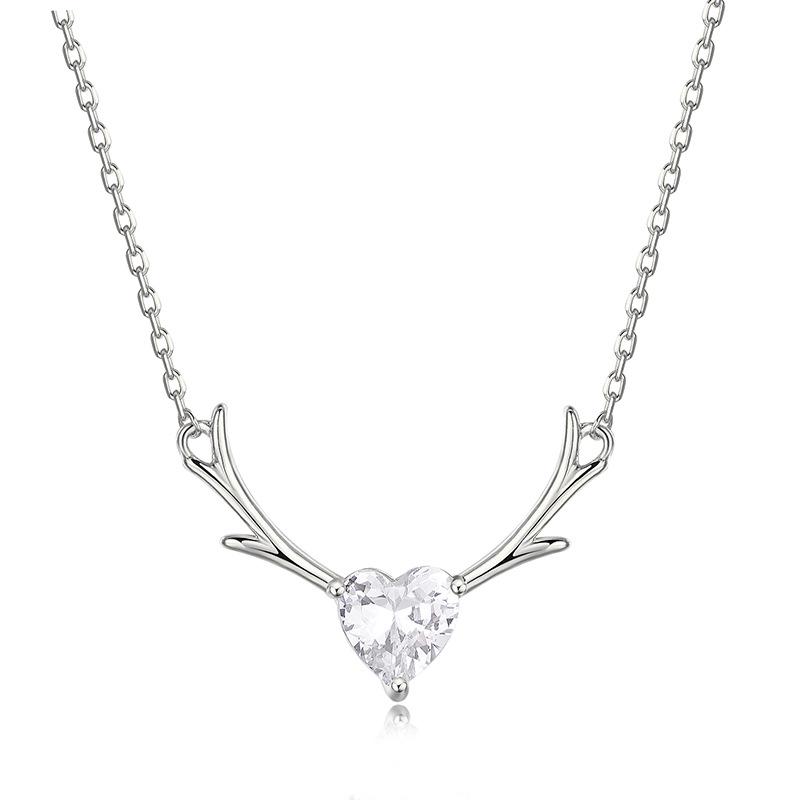 925 Silver Antler Clavicle Necklace for Women - Trendy Little Deer Pendant, Simple Christmas Gift