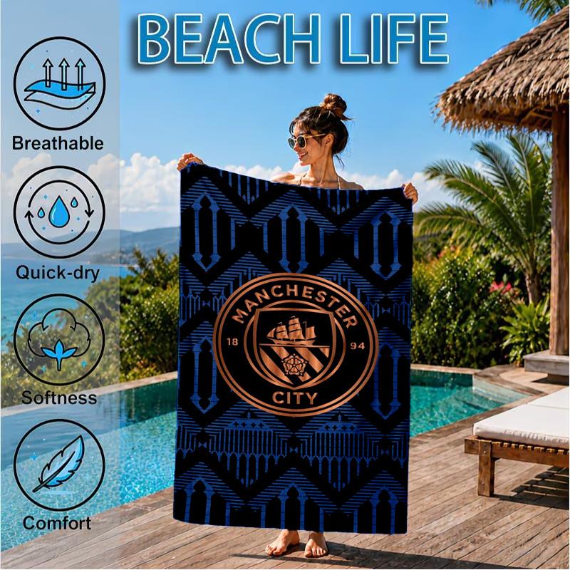 City Football Club Printed Microfiber Beach Towel, Soft And Absorbent, Quick-Dry, Ideal for Summer Travel, Beach Essential, Swimming Pool