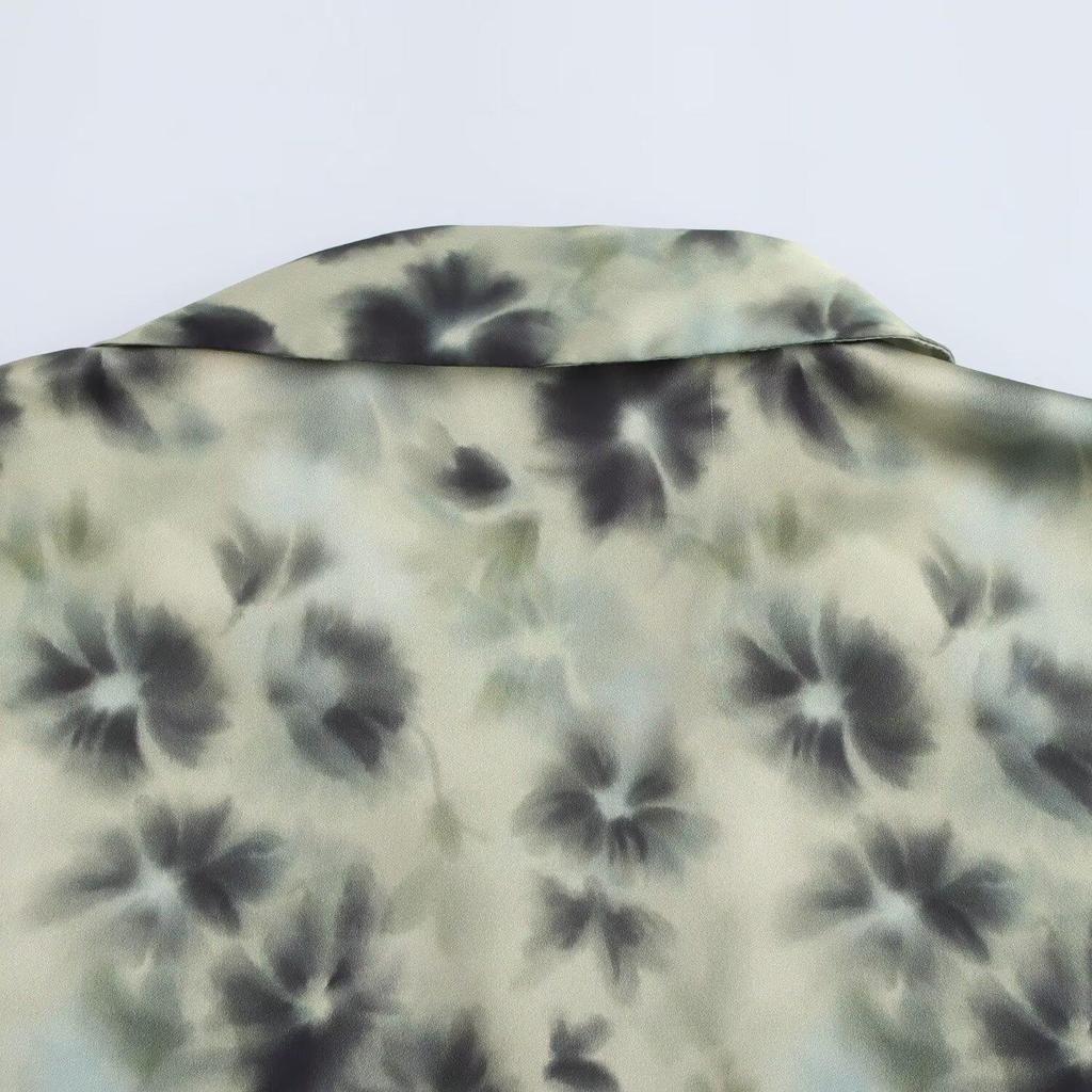 2025 Spring Women's Floral Print Satin Shirt – Loose Fit with Lapel