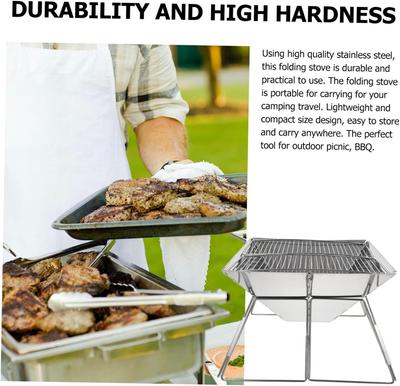 Tragbarer, faltbarer Grill, Heizöfen, Multifunktions-Camping-BBQ-Grillrost, Netz, Brennholzofen, Edelstahl-BBQ-Grill