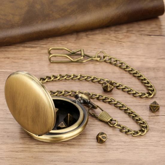 Mini DND Dice Set Polyhedral Metal Vintage Dice Steampunk Gear Pocket Watch Dice Set with Chain Board Game Accessories