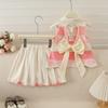 Girls' Summer Skirt Set New Fashionable Backless Bow Pleated Skirt Two-Piece Set