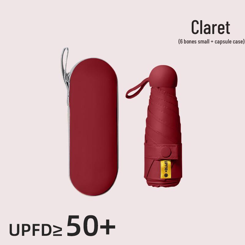 Compact Black Capsule Umbrella with UV and Rain Protection - Five-Fold Design