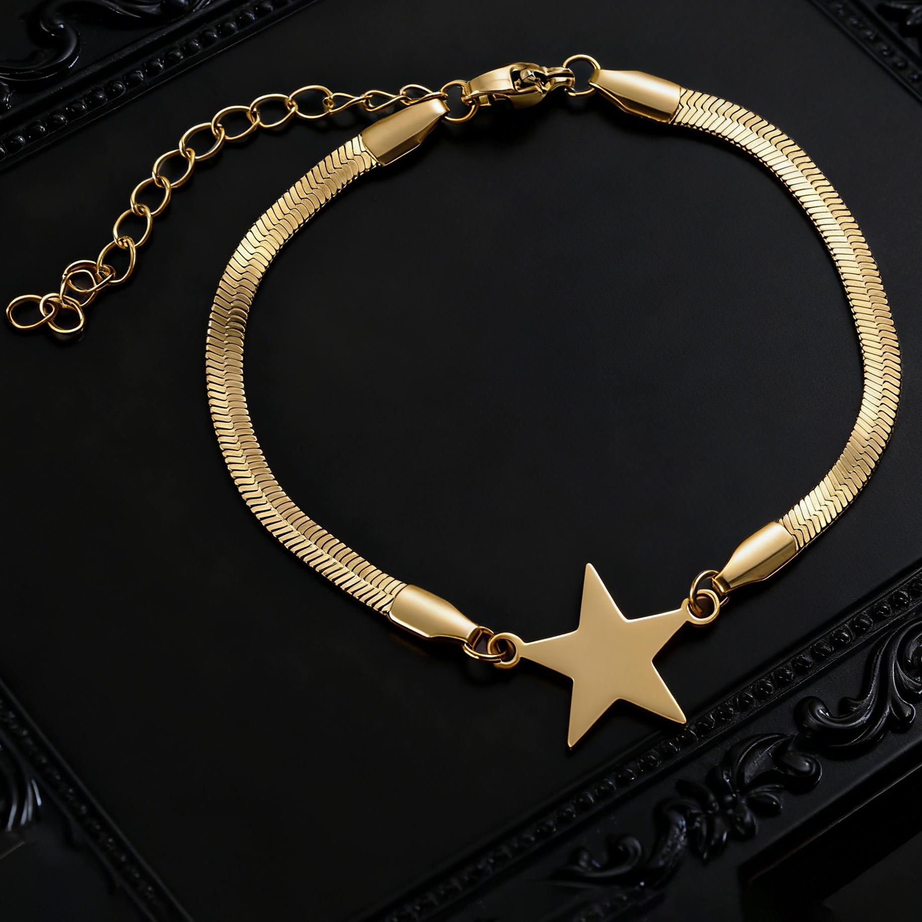 

Atoztide Engrave Name Heart Star Bracelet For Women Men Stainless Steel Jewelry Blade Chain Personalized Couple Christmas Gift No engrave&17plus5cm