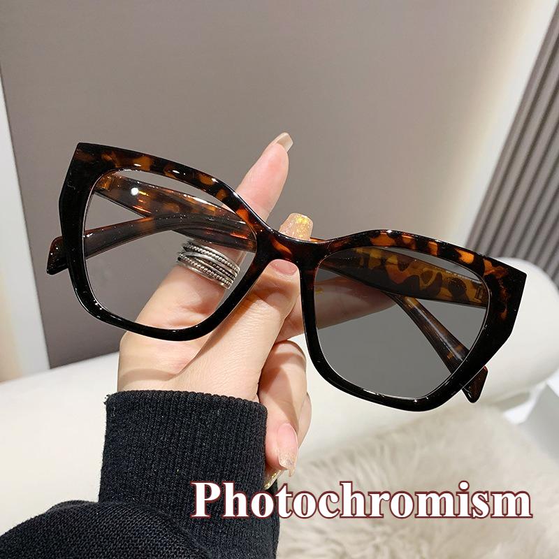 Large Frame Color Changing Glasses, Fashionable Cat Eye High-definition Glasses Frame, Personalized Polygonal Glasses Frame
