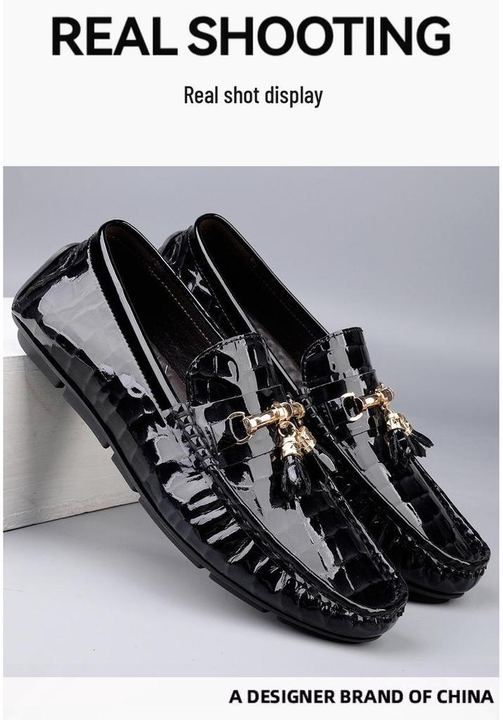 Men's Embossed Cowhide Moccasins - Slip-On Casual Leather Driving Loafers 