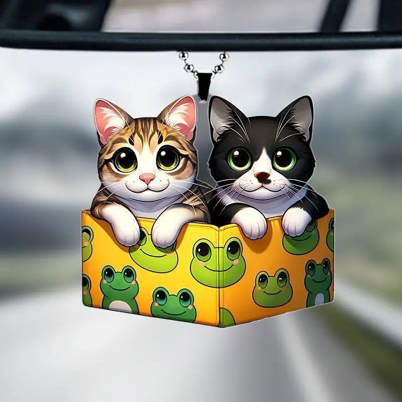 Delightful Cat Black Acrylic Rearview Mirror Pendant For Pet Lovers Car Decor