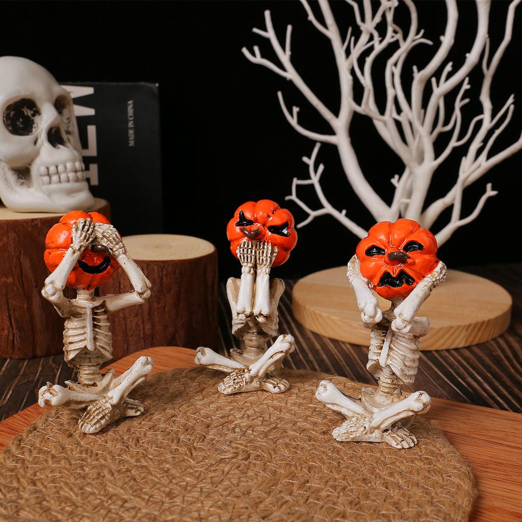 Meditation Yoga Pumpkin-headed Skull Figurine Decorative Item for Home, Halloween Horror Doll Setup Scene Prop