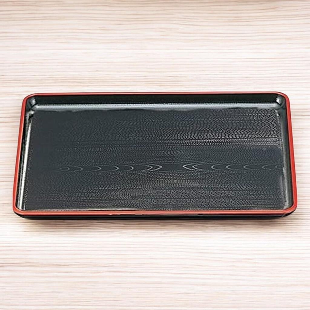 48cm Kaiseki Tray with Red Lacquerware Made in Japan J-kitchens Shin-Mokume (Black Top), 6-Shaku, (ABS Resin), Non-Slip,