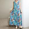 DIMANAF New 2026 Plus Size Summer Beach Women Lady Long Dress Vest Sleeveless Loose Oversize Maxi Floral Print Sundress Clothing
