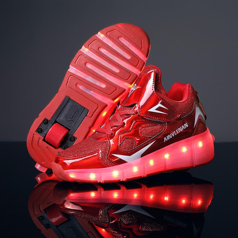 New Runaway Shoes Double-wheel Charging with Lights Boys Pulley Shoes Girls Skates Men's and Women's Shoes with Wheels Single Wheel