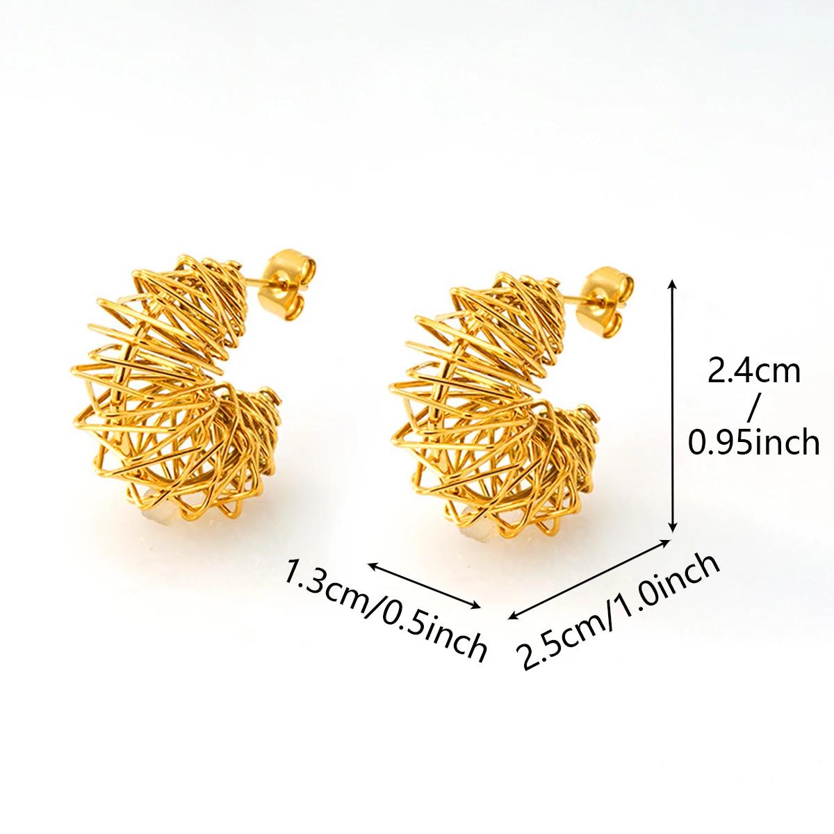 

Springs Coil Earrings for Women Vintage C-Shaped Gold Color Stainless Steel Earrings Fashion Party Zircon Gift