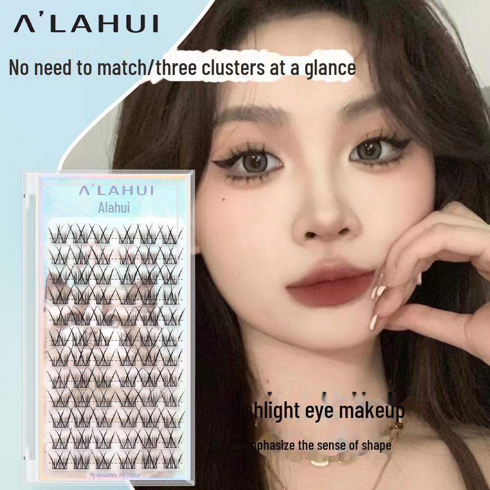 Lazy Eyelashes: Small Flower Curl, Double V, Thick, Natural-Look, Black Thin Stem False Eyelashes.