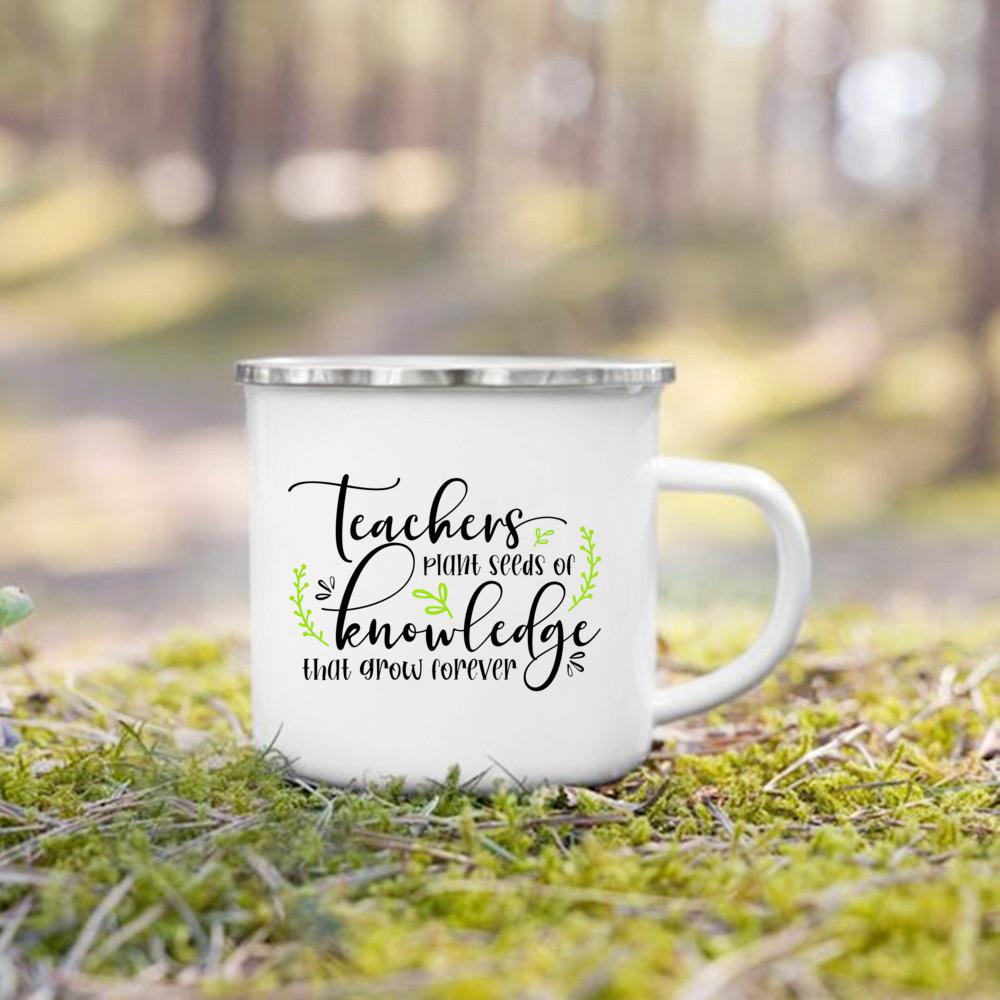 Teacher knowledge printed coffee mugs enamel drink cup handle breakfast cup dessert simple office water mug teacher's day gifts