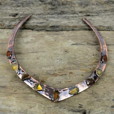 Hessonit Rohkette Elektrogeformte Kupferkette Edelsteinschmuck Verstellbare Halskette Citrin Rohkette Handgefertigter Antiker Schmuck
