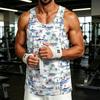 Men's Casual Hawaiian Print Outdoor Sports Tank Top Sleeveless Round Neck Summer Beachwear Lightweight Breathable Fabric