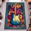 Tappeto con Stampa di Fiori per Chitarra Vintage per Soggiorno Comodino Camera da Letto Tappetino Vintage Ingresso Zerbino Tappeto Tappeto Grande