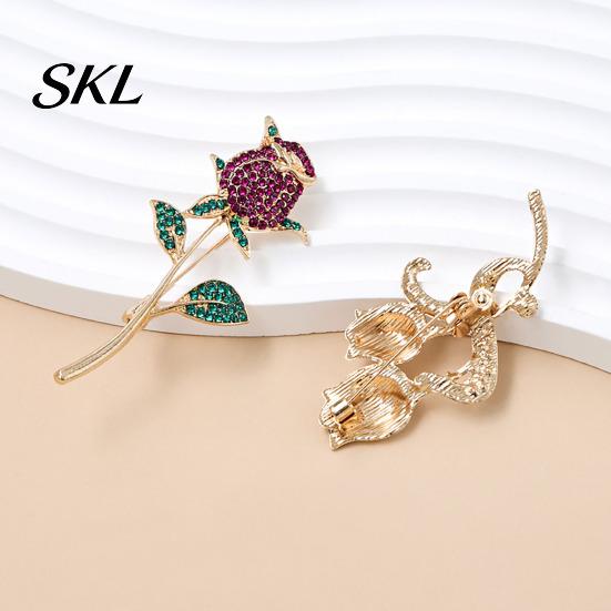 Vintage Style Rose Pin Suit Collar Pin, 3D Flower Shape Lapel with Rhinestones Solid Metal Brooch Inlaid, Electroplated Anti-Oxidation Versatile Badge
