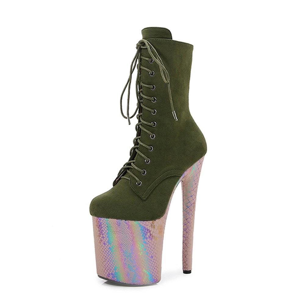 20CM sexy Splicing Übergröße Super High Heel Schnürstiefeletten Laufsteg Bühnenauftritt Stiefel Nachtclub Tanzschuhe