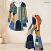 Women Plus Size Printed Round Neck Three Quarter Sleeve Flared Top Flared Pants Two Piece Set