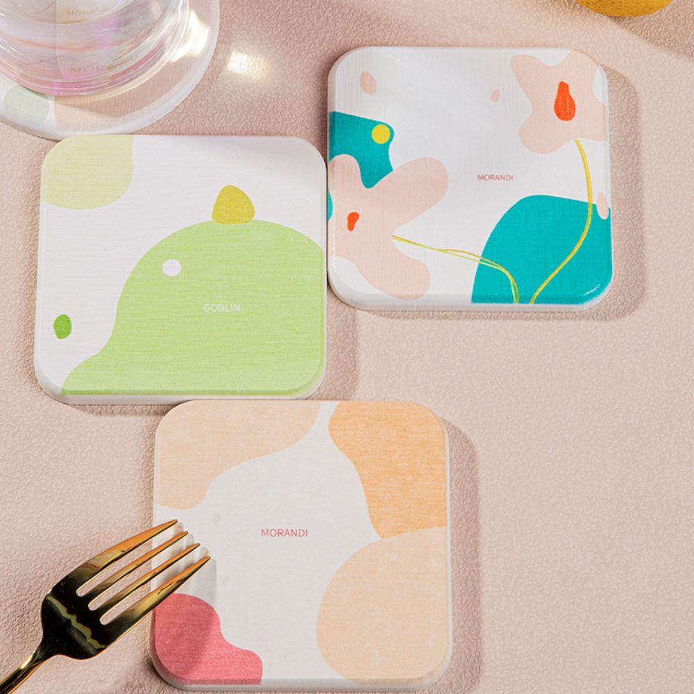 4pcs Water-absorbent Morandi Diatomite Coaster Square/Round Insulation Pad Cup Mat  Tea Room
