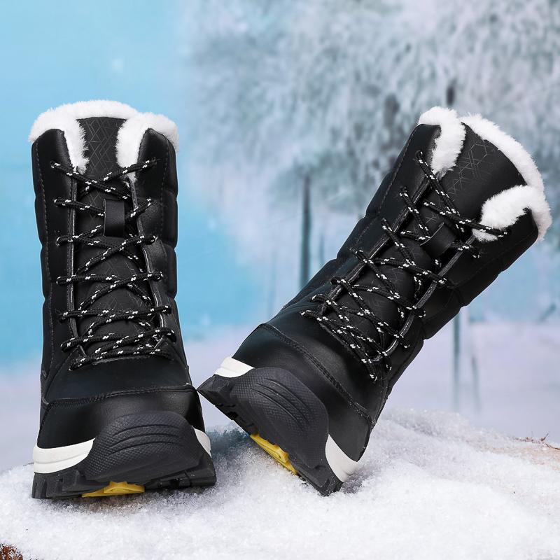 TUINANLE Schneestiefel für Damen, rutschfest, schwarz, warm, hohe Schuhe, wasserdicht, Plateaustiefel