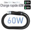 Câble USB-C vers USB-C Charge Rapide 60W pour Samsung Galaxy A16 A15 A14 A13 A25 A35 A55 A53 A05s A36 - Noir 1M