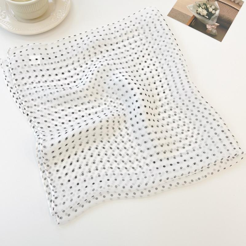Spring and Summer New Thin Silk Chiffon Silk Scarf Women's Simple Atmospheric Polka Dot 100 Mulberry Silk Silk Scarf Breathable Scarf