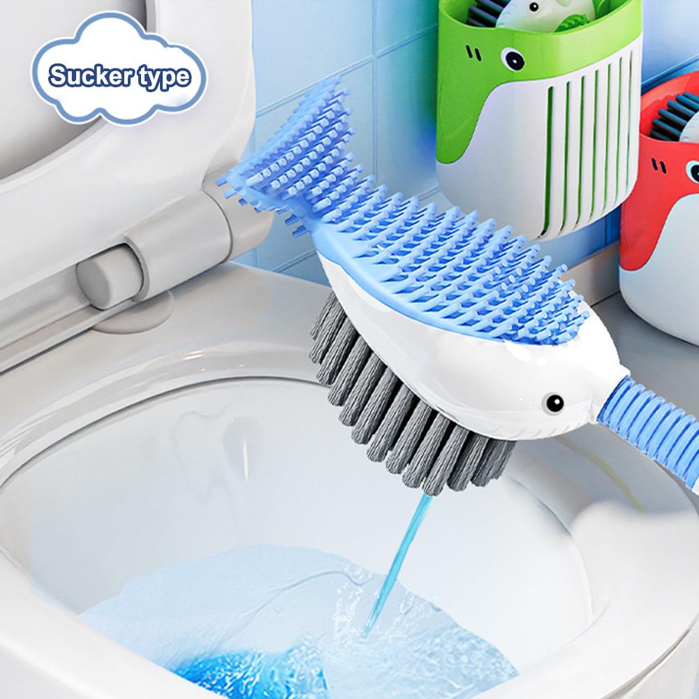 Squirt Whale Toilet Brush 360-Degree Cleaning Brush with Silicone Head Hanging Hole Design Wall-mounted Toilet Clean Brush