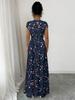 Europäisches & Amerikanisches V-Ausschnitt Schnür-Kurzarmkleid, Sommer Taillenbetonendes Langes Bedrucktes Modell für Damen