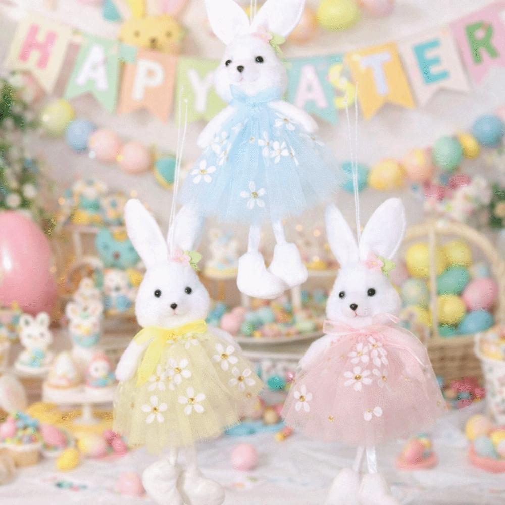 Funny Multi-Color Hanging Rabbit Pendant Handmade Yarn Skirt Easter Bunny Cute Flower Dress Bunny Party Gifts
